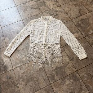 Elie Tahari Salem blouse size XS eyelet, crop button up $348